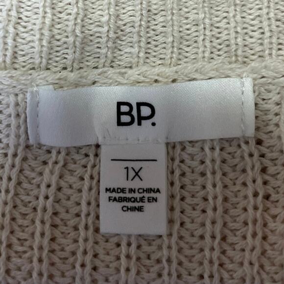 Nordstrom BP Destroy Peace Sign White Beige Knit Long Sleeve Sweater Top Size 1X - Picture 4 of 5